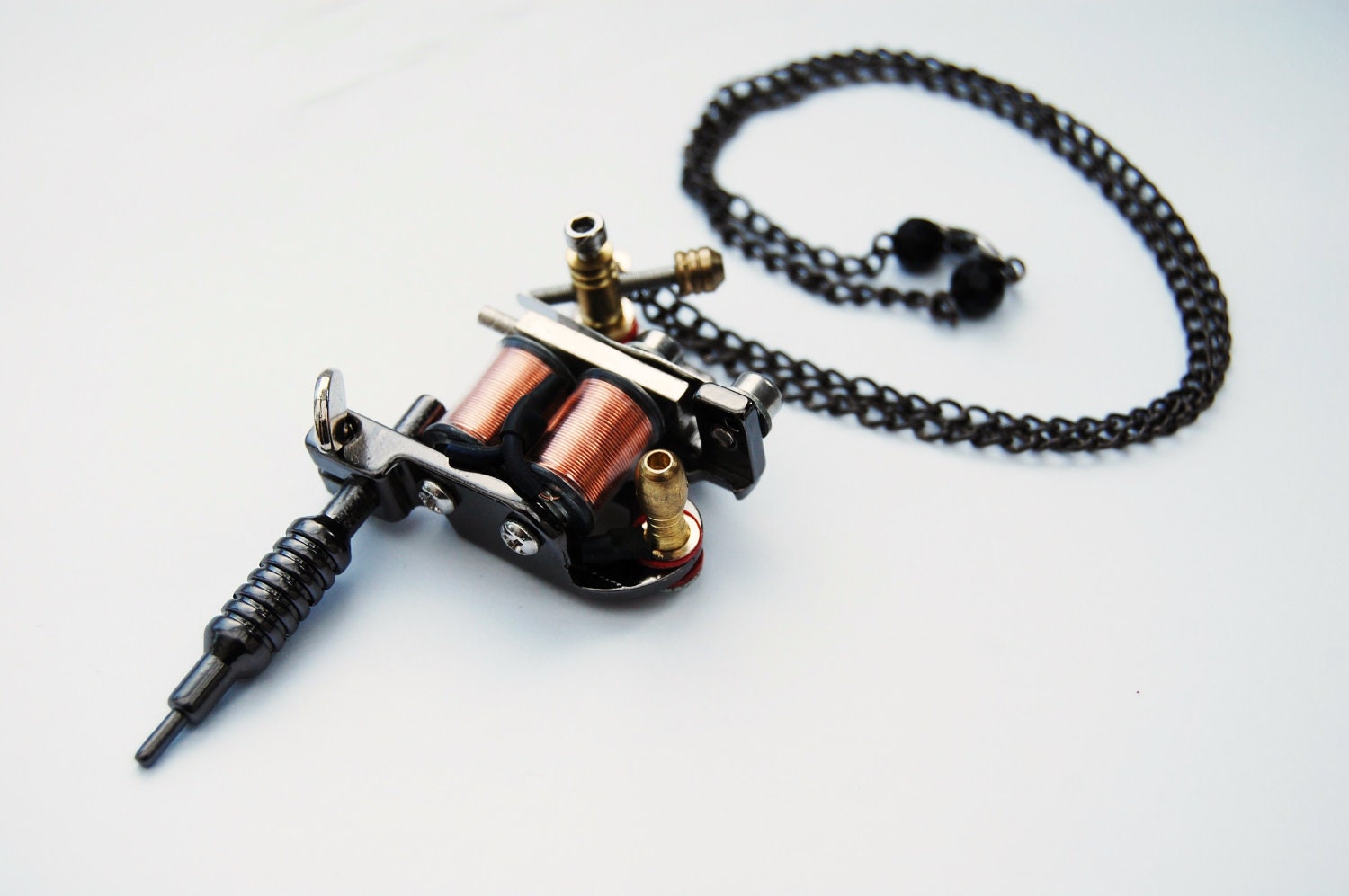 Black Tattoo Machine Pendant Necklace Tribal Style with Nape