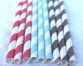 25Hot Cocoa Mix Striped straws- red, brown and powder blue-Paper Straws--25ct with Free Printable diy Flags Il_170x135