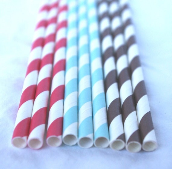 25Hot Cocoa Mix Striped straws- red, brown and powder blue-Paper Straws--25ct with Free Printable diy Flags Il_570xn