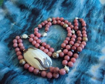 Rhodocrosite Beaded and Shell Endless Neclace