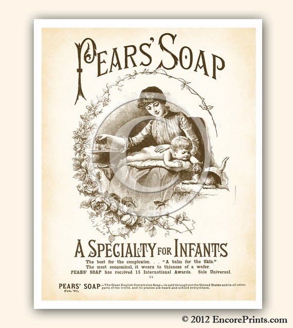 printable poster wall decor PEARS Art Soap Ad Print Decor Nursery Vintage Vintage