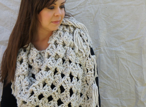 Items similar to Chunky Crochet Shawl - Triangle Scarf ...