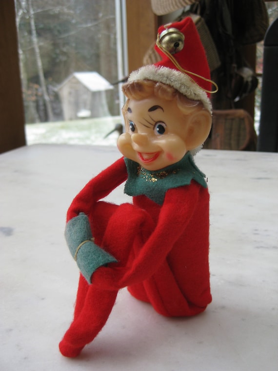Vintage Red and Green Elf on a Shelf