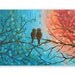 Love Bird Painting - Teal, turquoise & orange abstract painting