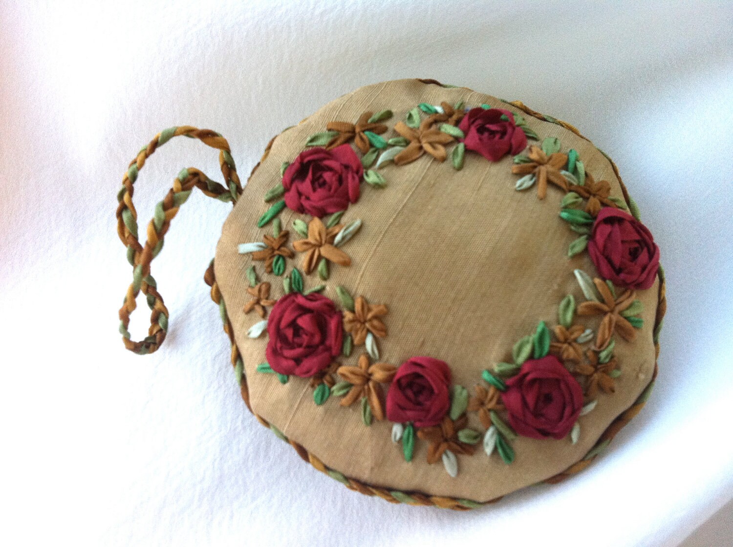 hand embroidered christmas wreath holiday ornament silk hand embroidered christmas wreath holiday ornament silk