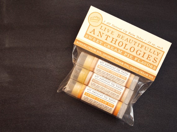 Sweet Cream Pie Lip Balm Set - All Natural - Live Beautifully Lip Balm Anthologies - 3 Flavors