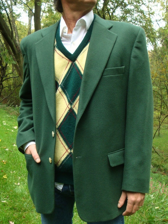 Vintage Men's Argyle Sweater Vest Green Yellow Diamond