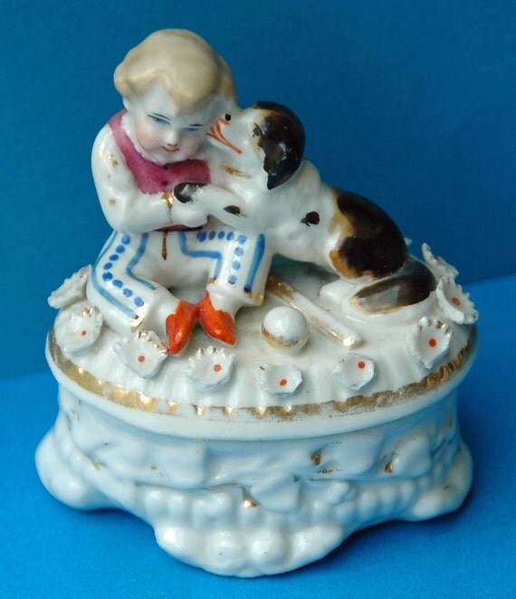 Antique Victorian Staffordshire Covered TRINKET FAIRING BOX