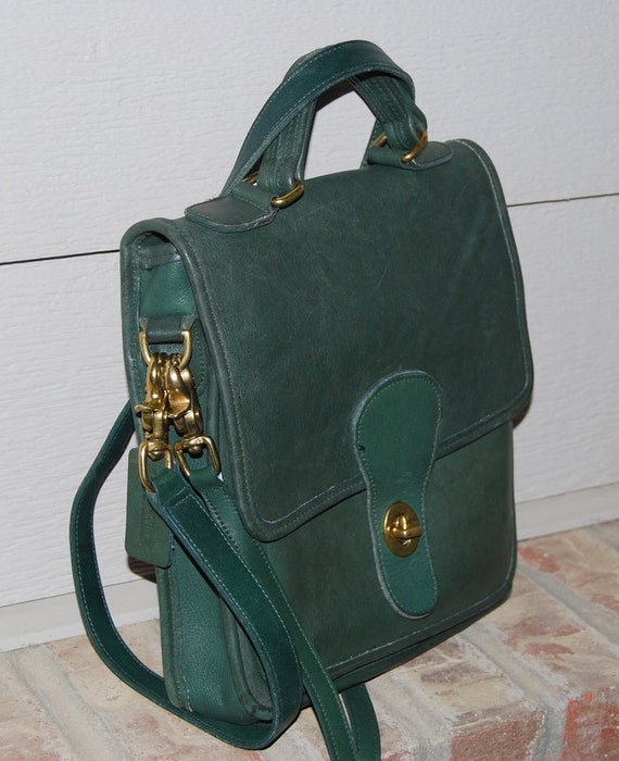 Coach leather dark green satchel purse Organizer handbag crossbody bag ...