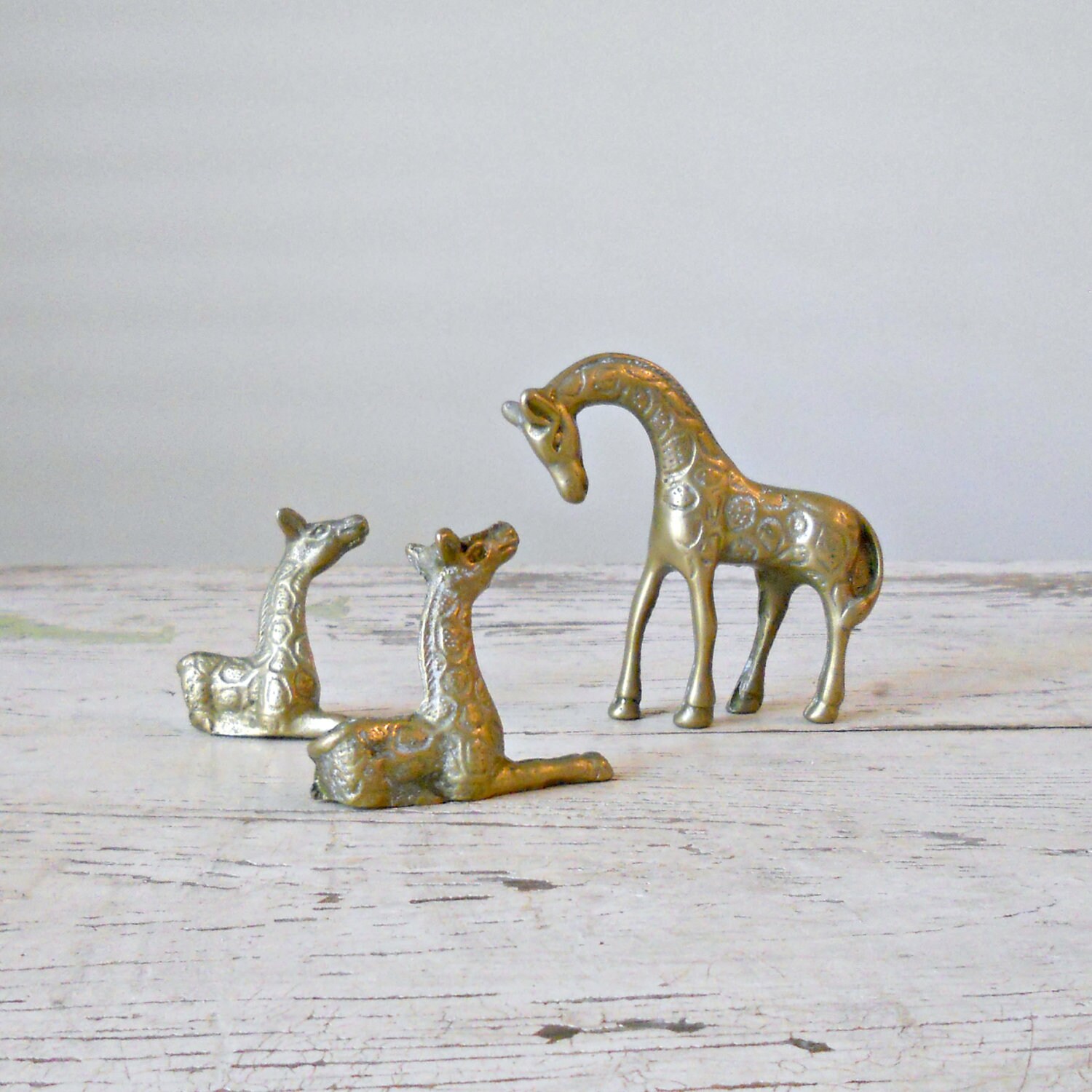 Vintage Brass Giraffe Figurines Hollywood Regency by bergenhouse