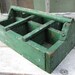 Antique Wooden Tool Caddy Rustic Wood Box Chippy Green Paint Old Primitive Item