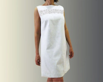 LINEN trapeze dress crochet flowers
