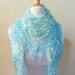 Scarf LT BLUE with floral print and rich lace edge - scarflette shawl neckwarmer - Spring / Summer