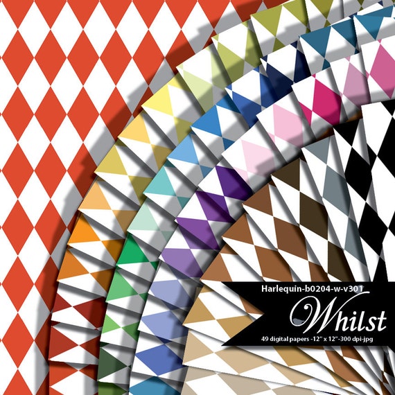 SALE Harlequin Digital Paper, diamond digital paper, harlequin scrapbook in blue, pink, red, aqua, black white : b0204 W v301 49C Il_570xn