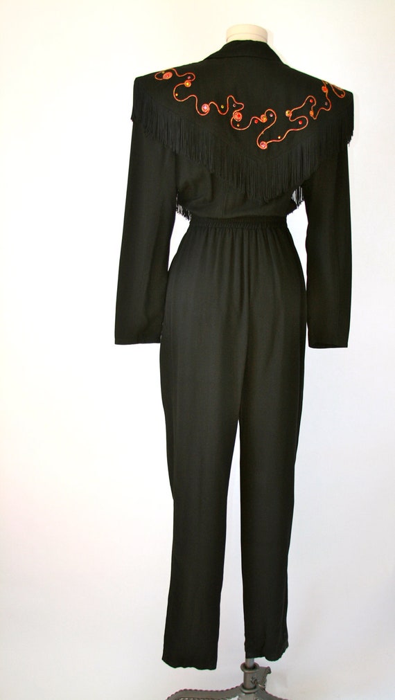 IIF Western Fringe Beaded Black Pantsuit Onezee jumper Tina