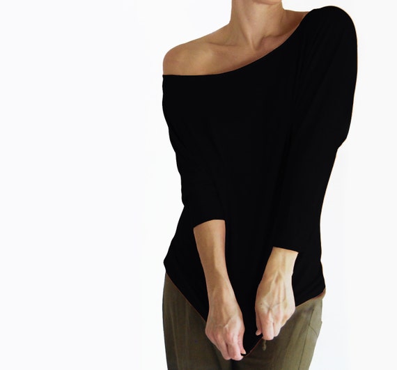 Black Off the Shoulder Dolman Sleeve Top in ITY Matte Jersey