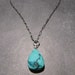 Tibetan Turquoise Pendant Necklace Oxidized Sterling Silver 16 Inch Chain