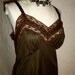 Vintage '50s Top Form Nylon Lace Slip Black w/ Brown Lace & Embroidered Trim