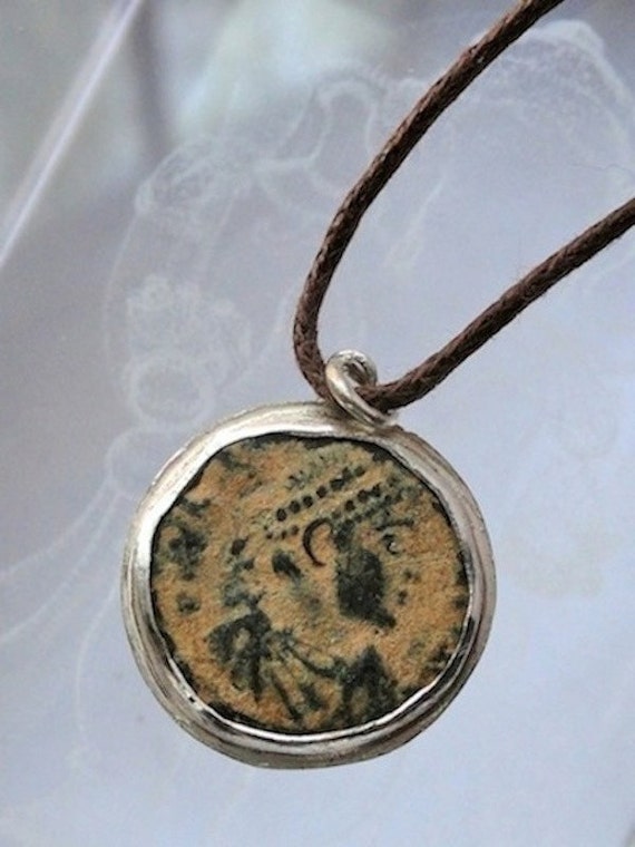 Fine Jewelry Old Coin Pendant on waxed linen cord by OnTheWrist