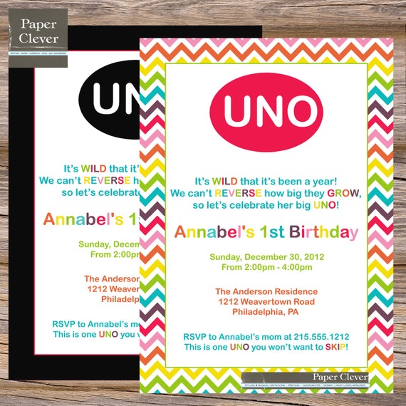 UNO Girls birthday invitation first birthday by paperclever