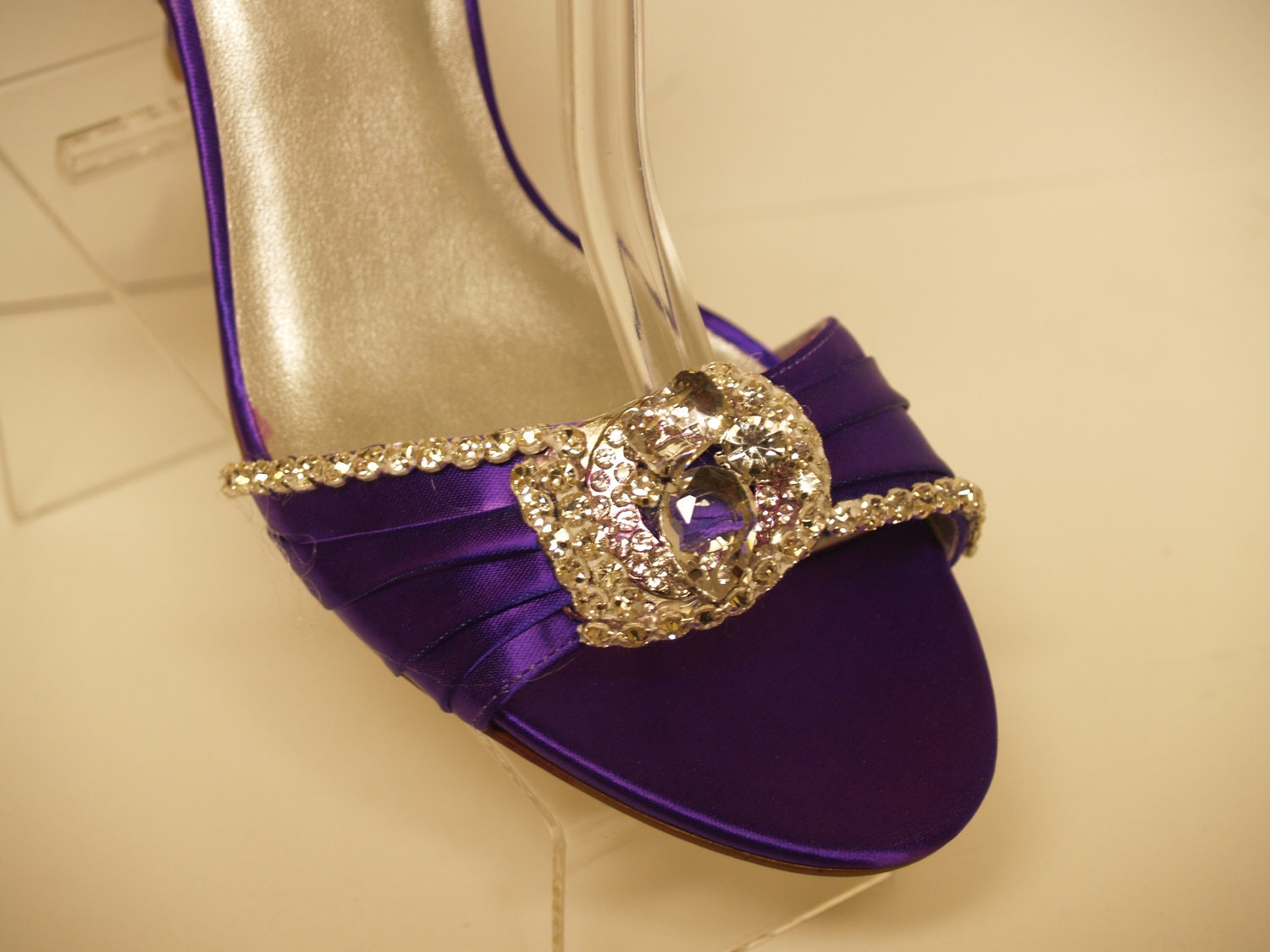 Purple Wedding Shoes Silver Swarovski Crystals Deep Purple