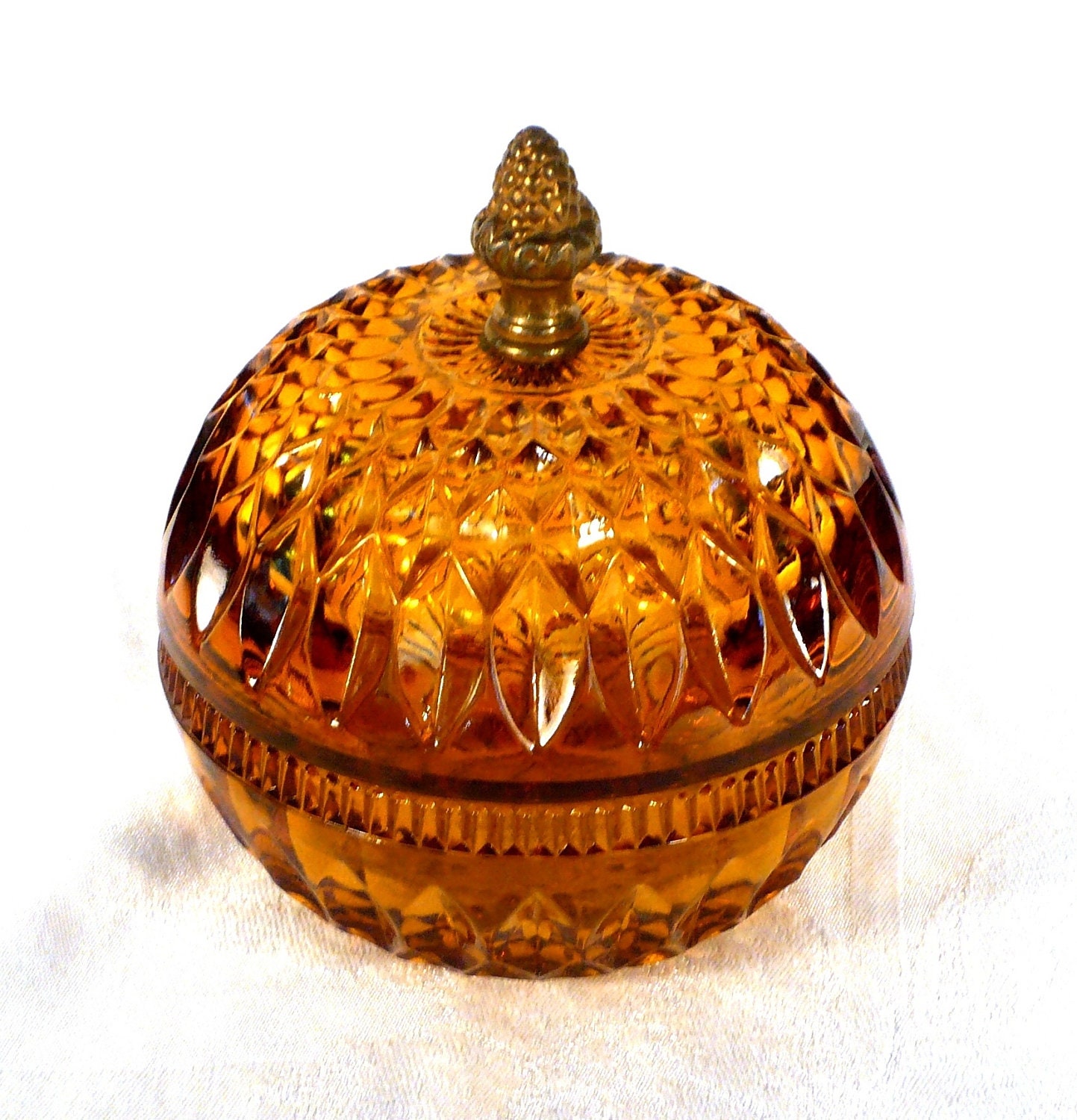 Covered Candy Dish Indiana Mt Vernon Amber Glass