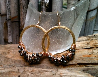Robyn Earrings / Wire Wrapped Hoops & Hematite
