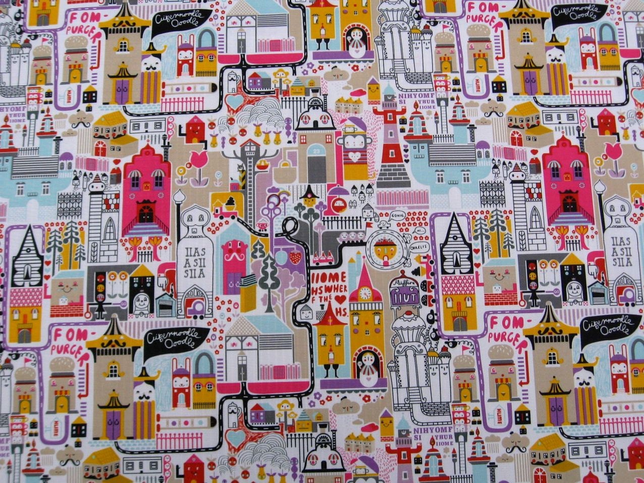 WF014 1/2 yard Vinyl Waterproof Fabric Castle Pink