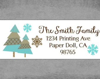 Christmas Return Address Labels, Christmas Stickers- Christmas Trees Snowflakes