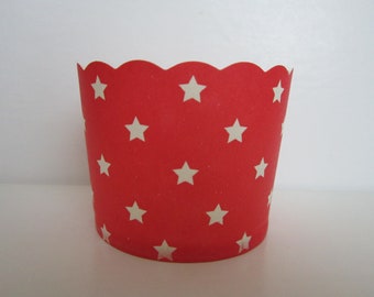 24 Red with White star scalloped Portion Nut Favor Baking Cup