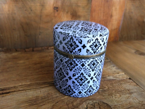 RESERVED: Eddy, UK - Blue Stash Jar - ornate decorative blue ceramic 