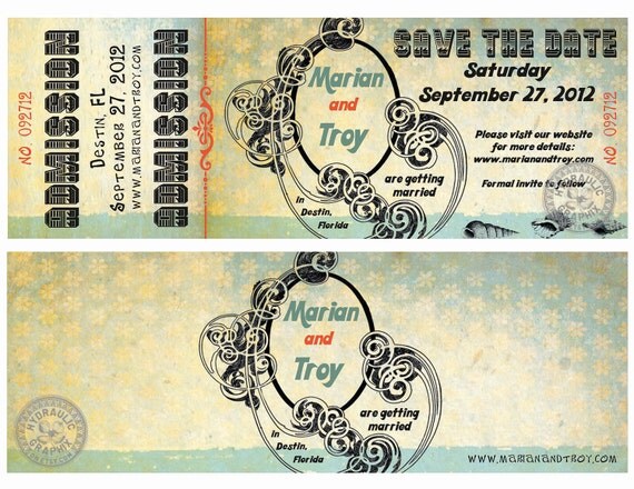 Printable Beach Wedding Ticket Save the Date, Bachelorette Beach Party Invitation, Destination Wedding Ticket, Travel Theme Invitation Il_570xn