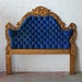 Exquisite Hollywood Regency Deco Royal Blue and Gold Tufted Queen Size Headboard