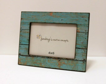 4x6 Wood Photo Frame ~ Weathered Rustic Wood Turquoise ~ Rustic Wood Picture Frame ~ Barnwood Frame ~ Painted Wood Look Photo Frame