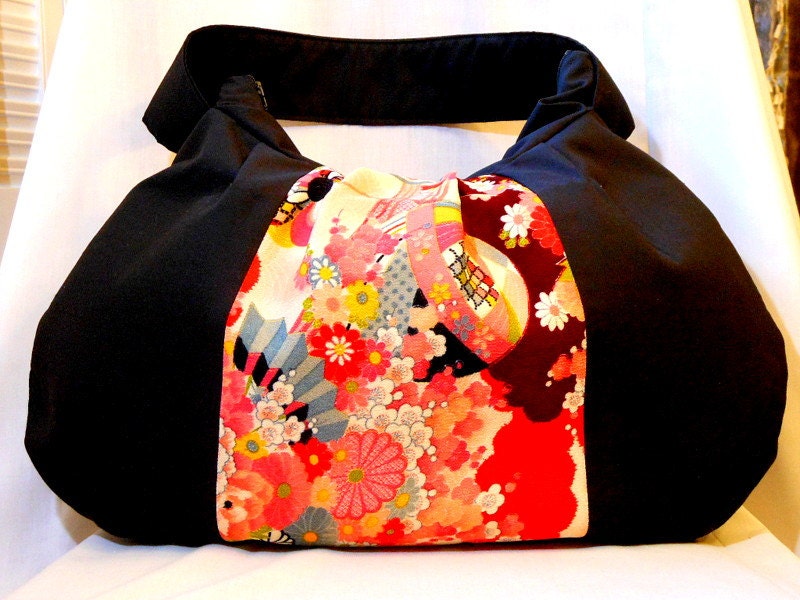 Japanese Fabric Bag Kimono Purse Hobo Bag Zipper Handbag