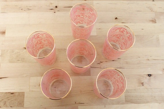 Pink 1950s Drinking Glasses Vintage Mid Century Rose Pink
