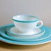 Turquoise Pyrex Dishes - Vintage 1950s Milkglass Plate, Saucer, Teacup Dinnerware Place Setting