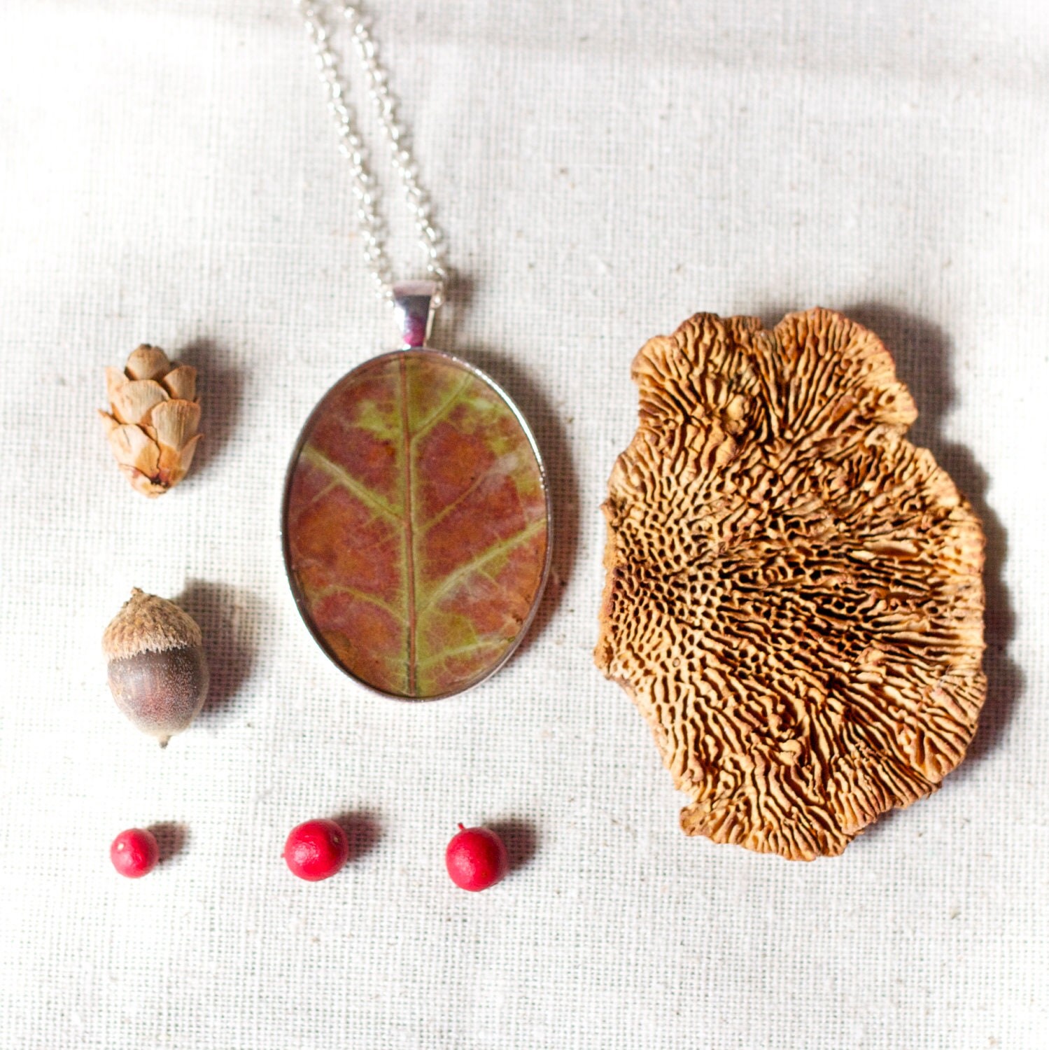 pressed leaf resin necklace real botanical by StudioBotanica