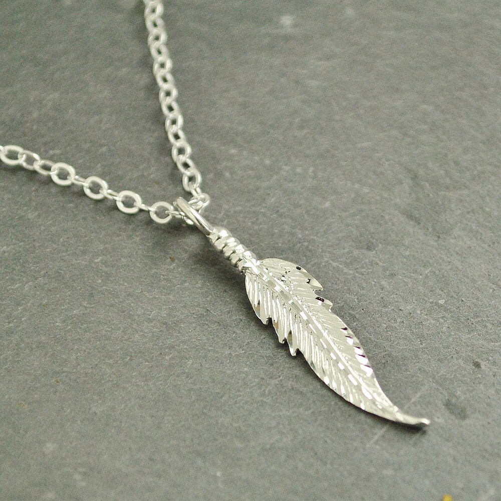 Sterling Silver Feather Necklace Feather Pendant Necklace