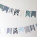 pale blues and grays floral and stripe baby boy pennant garland