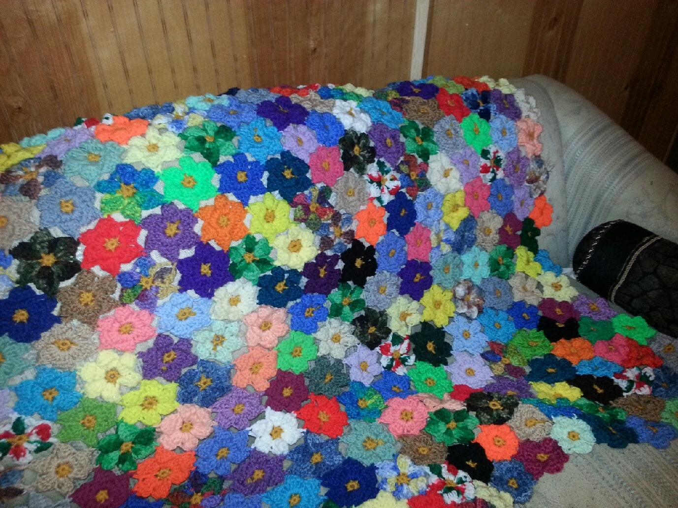 Hand crochet multi colored flower afghan