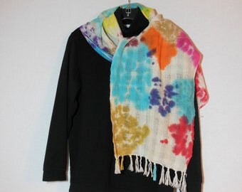 Scarf, Handwoven cotton scarf with fringe, OOAK