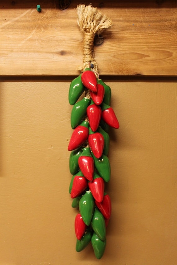 Chili Peppers Ceramic Red And Green Wall Hanging By Sersonantiques