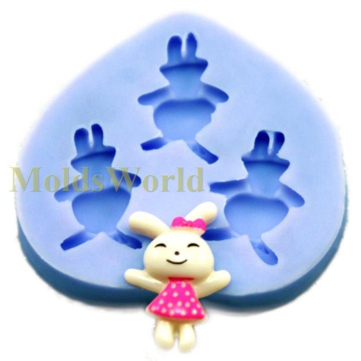 A171 Silicone Mold Lovely Rabbit 3 Cavities Flexible Mould for