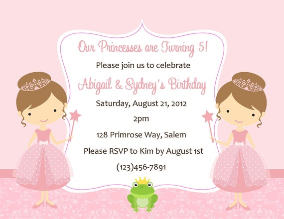 Twin Princess's Birthday Invitation Digital File