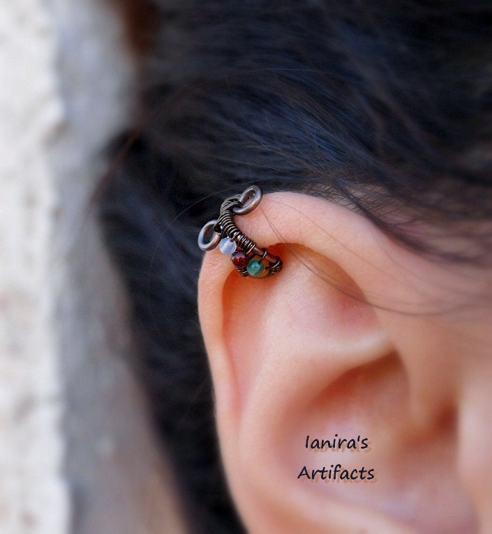 No piercing ear cuffSingle earringGemstone by Ianira on Etsy