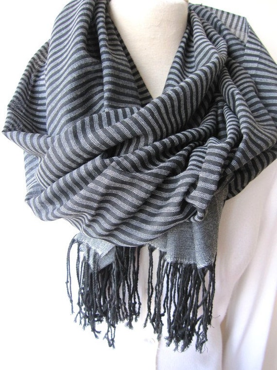  Turkey Turkish Scarf Gray Grey Black stripe long by 