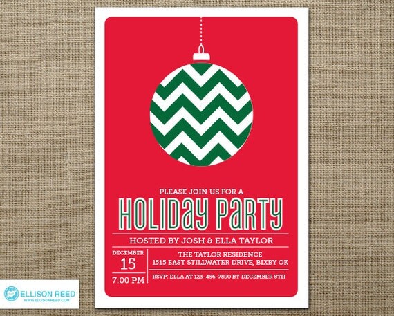 Christmas Party Invitation - Christmas Invitation - Holiday Party Invitation - Chevron - Ornament - Christmas Printable - Holiday Printable Il_570xn