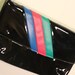 Vintage 80s Black Patent Leather Purse - 3 Pastel Stripes - Snap front