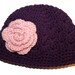 Purple and Pink Crochet Girl Hat with flower, 3-10 year old girl hat